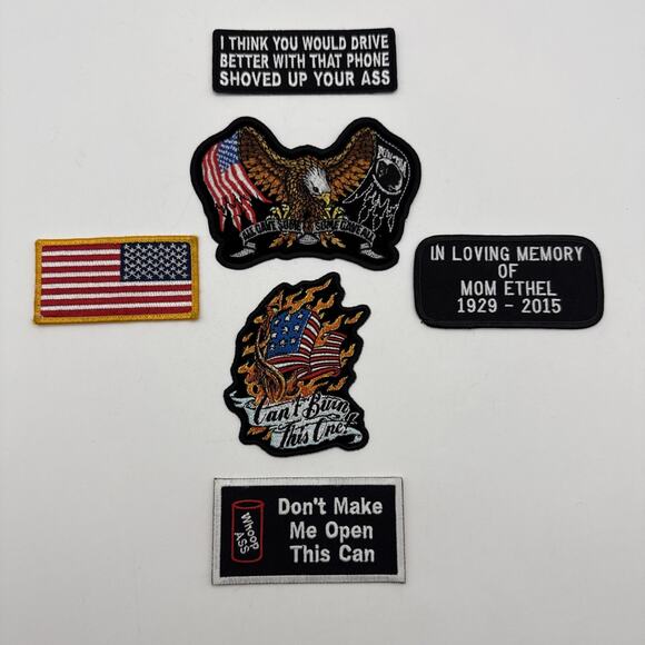 6 Biker Motorcycle Sew Iron Patch Lot American Flag & Eagle POW-MIA - Picture 1 of 14